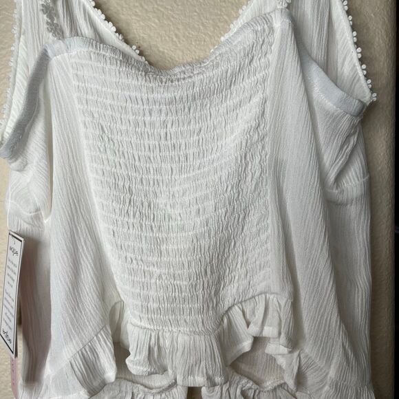 NWT Women’s V-Neck Crop Cami embroidery floret Top in White Size L #347 - Picture 6 of 10